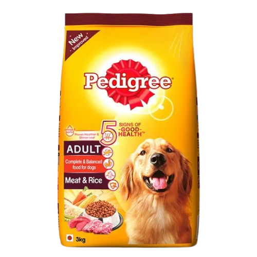 Pedigree Dry Dog Food - Meat & Rice, For Adult Dogs 3kg