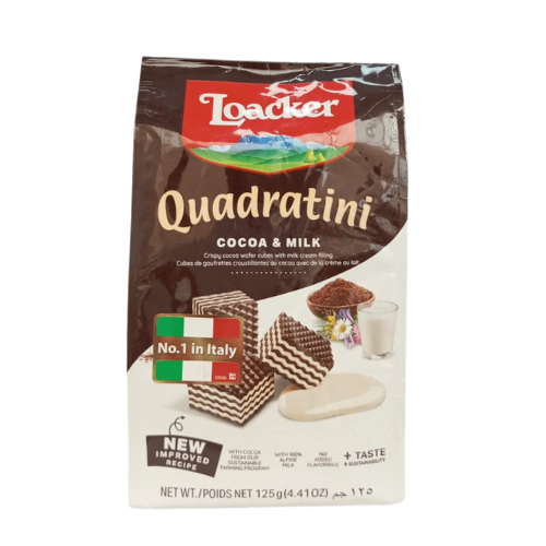 Loacker Quadratini Wafer Cookies - Cocoa & Milk 125gm