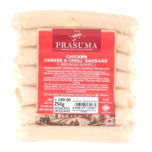 Prasuma Chicken Cheese & Chilli Sausage (Frozen) 250g