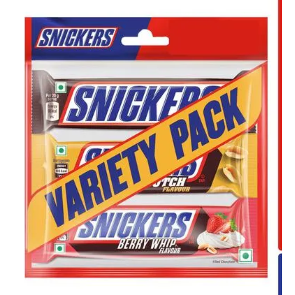 Snickers Chocolate Bar (Variety Pack of 3) 125gm