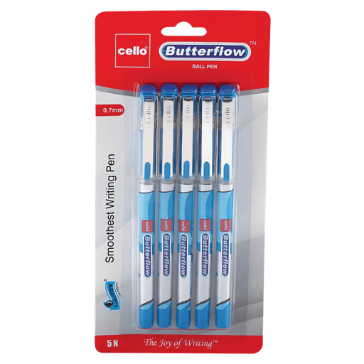 Cello Butterflow Ball Pen Blue 5pc